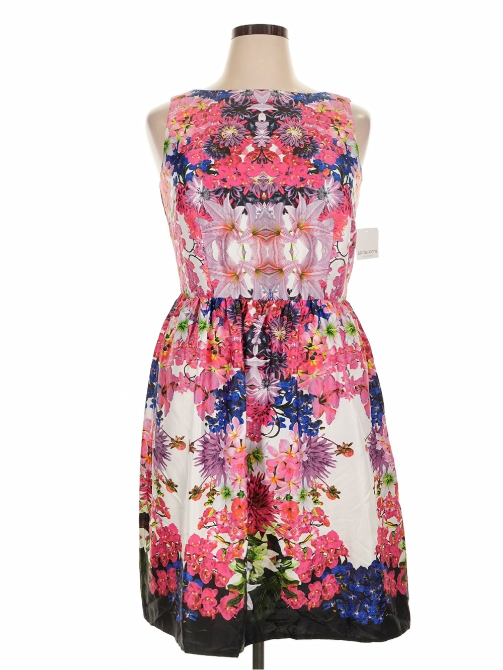 Liz Claiborne Pink Multi Floral Sleeveless Fit-and-Flare Dress